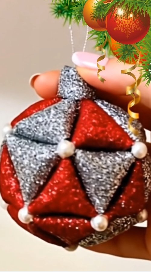 Foamiran Christmas Toys - Red and silver decorative ball