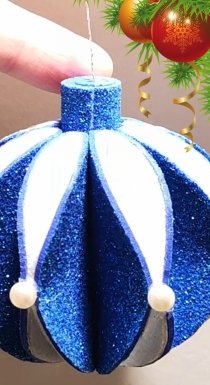 Foamiran Christmas Toys - Blue and white ribbed ornament