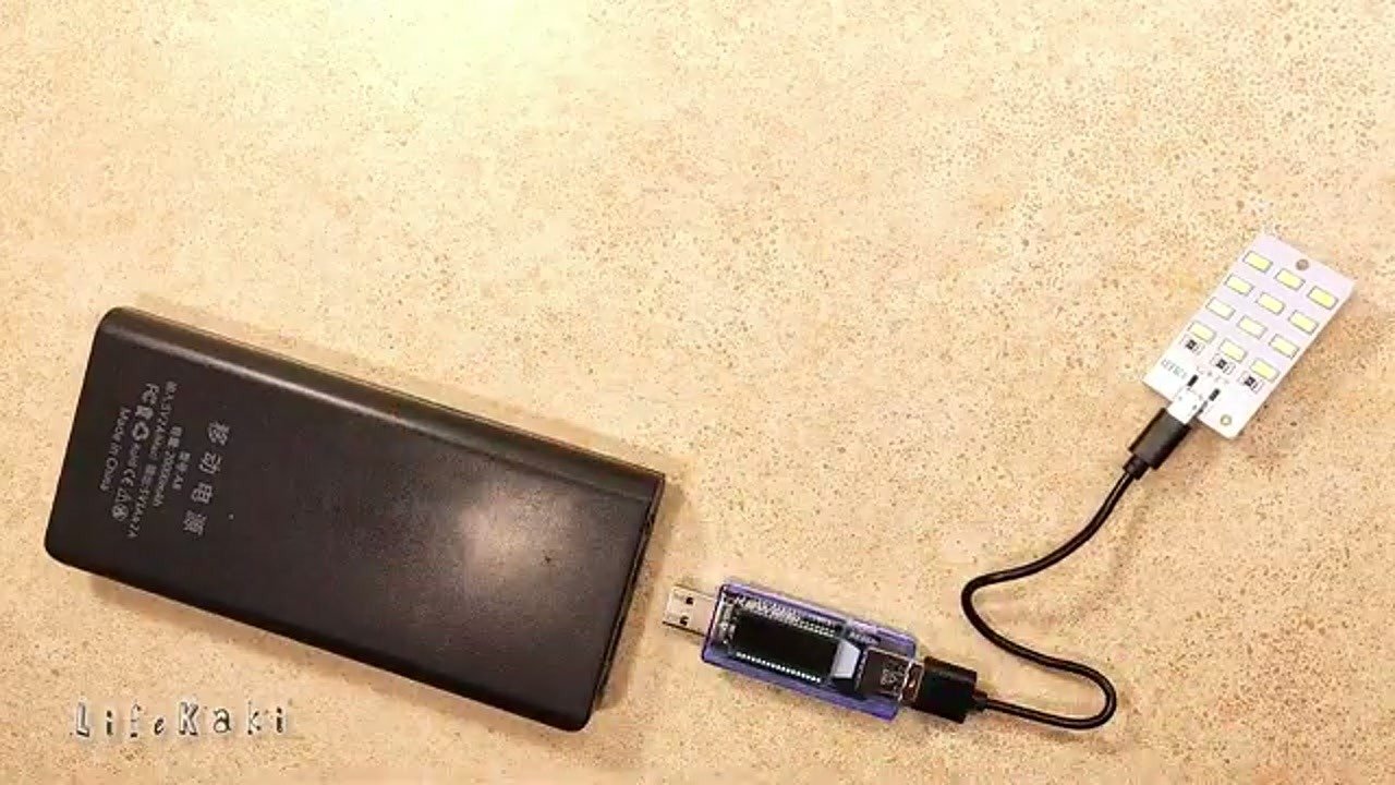 USB LED light connected to power bank