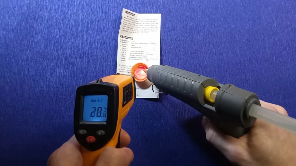 Testing the thermometer with a heat gun