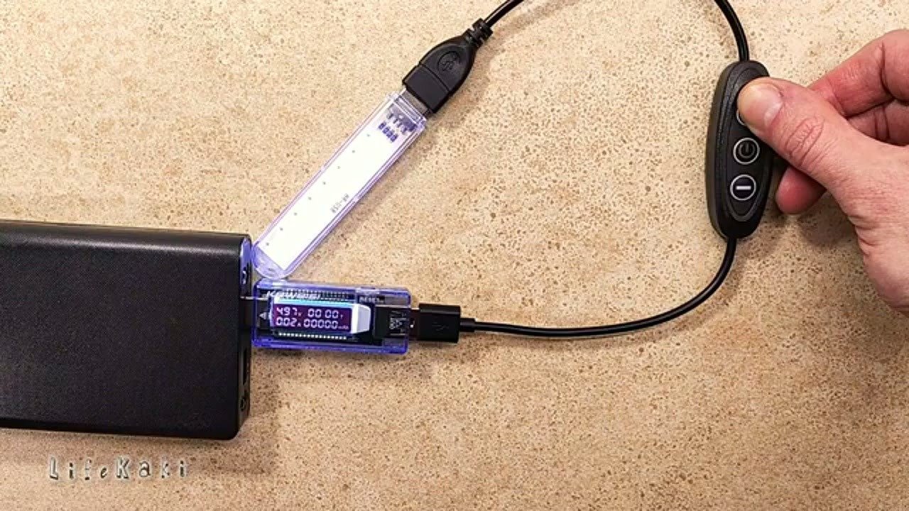 USB LED light connected to power bank