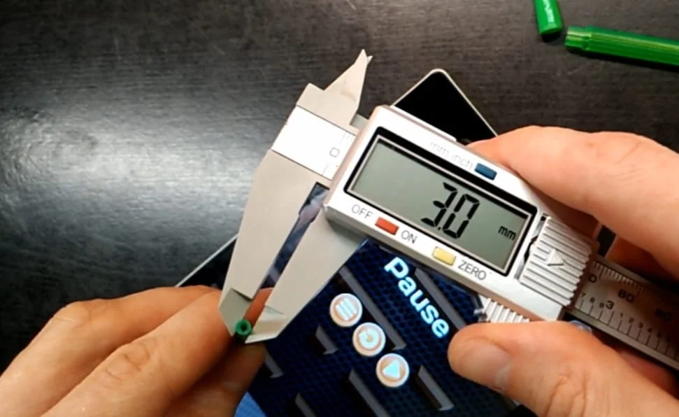 Verifying pen tip wall thickness with digital calipers