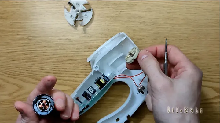 Clearly shows the motor internals and wiring for inspection