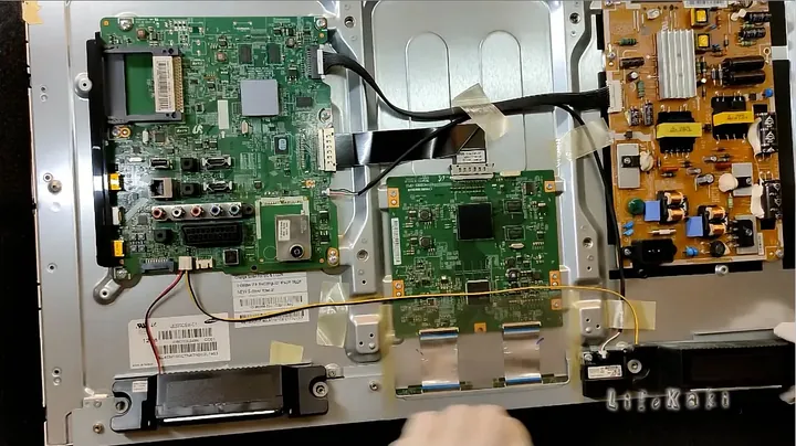 Internal components and delicate wiring of the TV